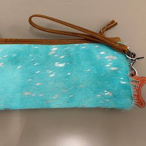 NWT Turquoise Cowhide Clutch / Wristlet